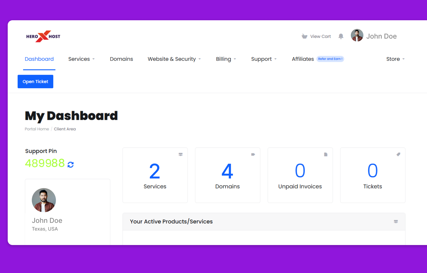 Hosting dashboard