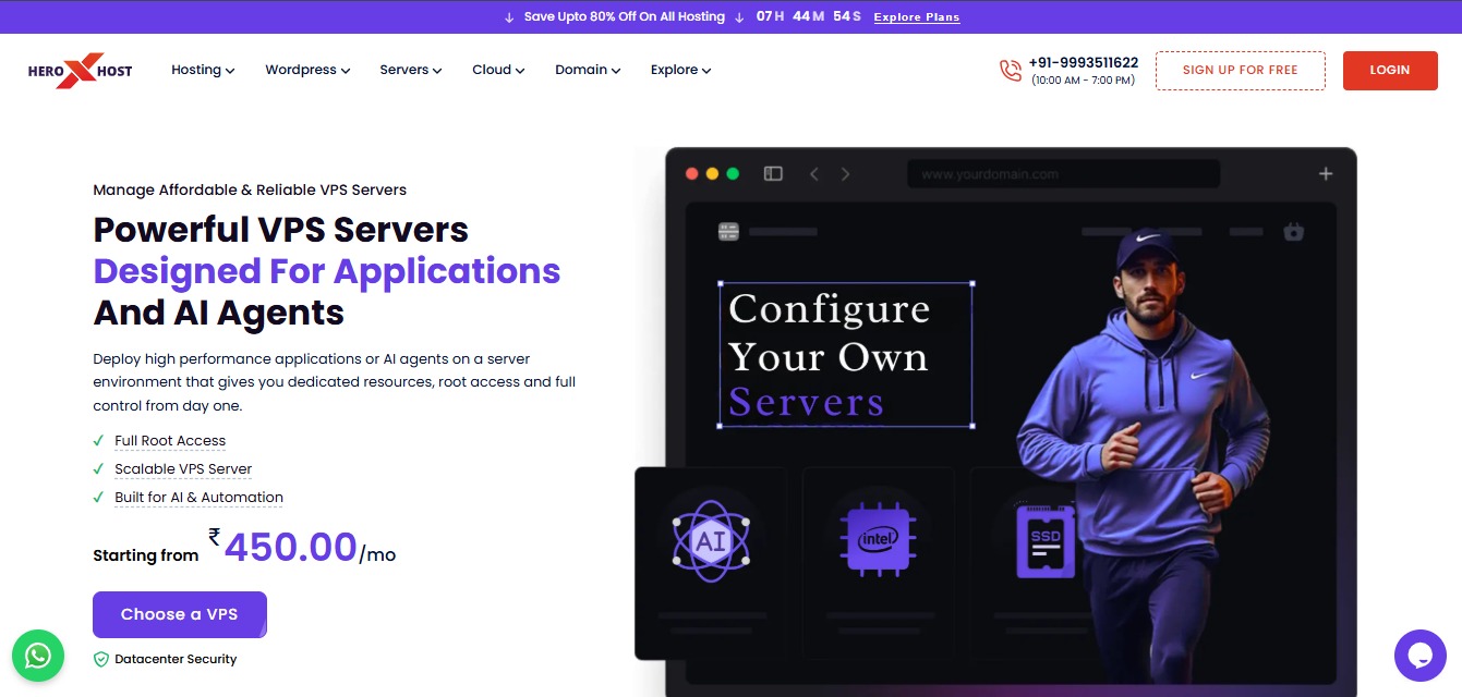 Affordable VPS Server plans by Heroxhost with scalable performance, full root access, and AI-ready hosting solutions
